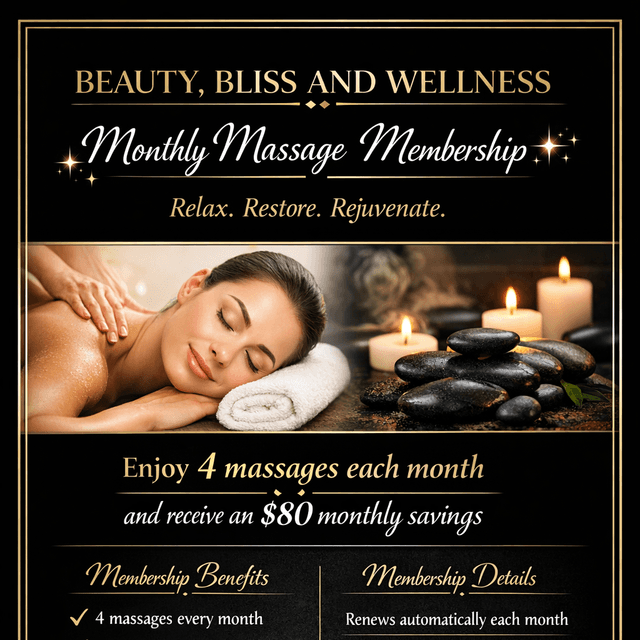 Monthly Massage membership at Beauty, Bliss and Wellness LLC in Rainsville, AL
